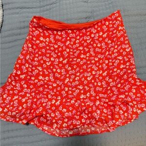 Blue Rain Red Ruffled Skater Mini Skirt